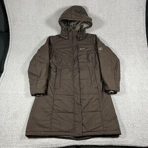 Jack Wolfskin Jacket Womens S Brown Puffer Long Hooded Insulated UK 10 Coat